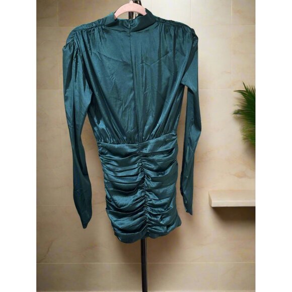 Rare London Emerald Green Ruched Mini Dress - Picture 3 of 4